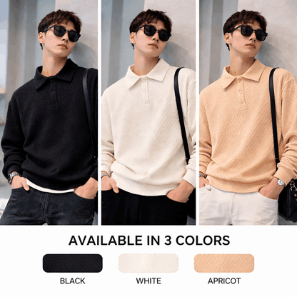Mens Waffle Knit Polo Sweatshirt 