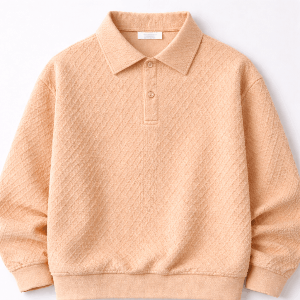 Men’s Waffle Knit Polo Sweatshirt - Apricot