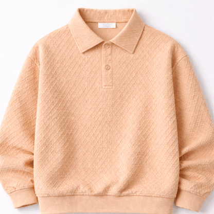 Men’s Waffle Knit Polo Sweatshirt - Apricot