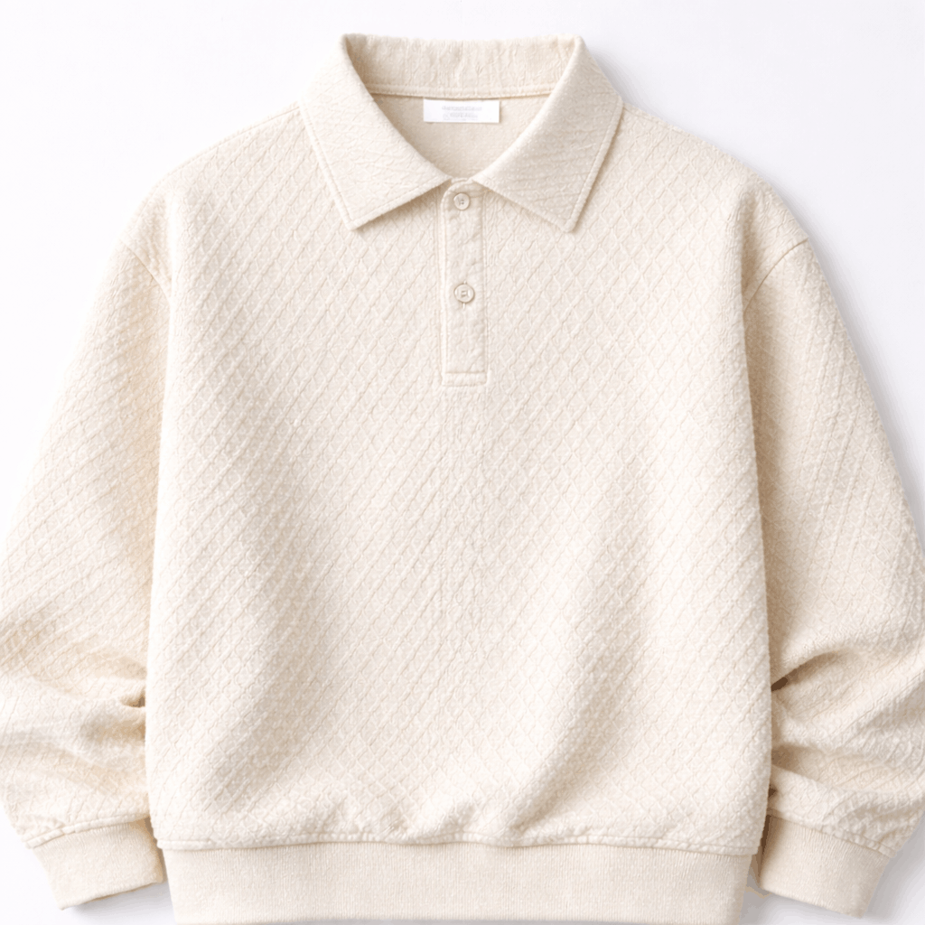 Mens Waffle Knit Polo Sweatshirt - White