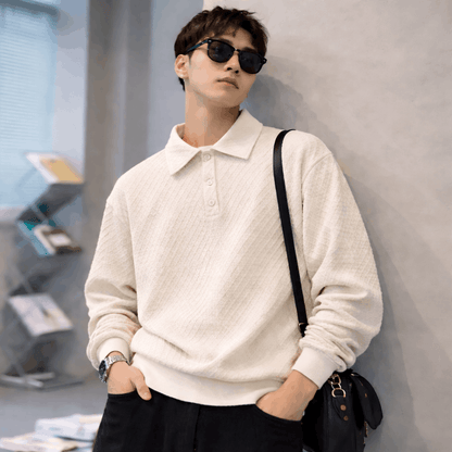 Mens Waffle Knit Polo White Sweatshirt