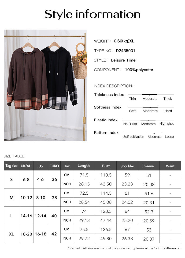 Women’s Oversized Plaid Patchwork Hoodie