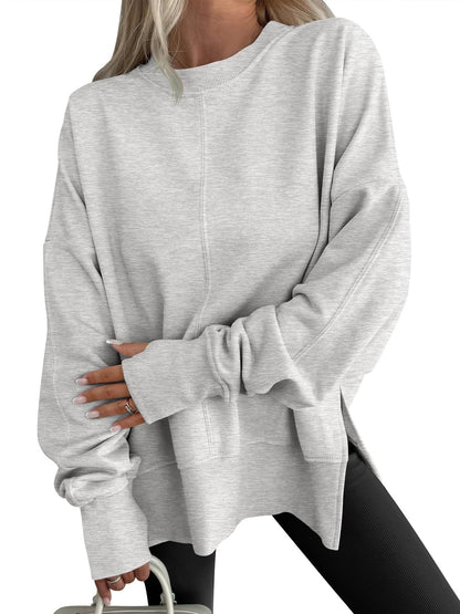 Women’s Casual Loose Fit Round Neck Pullover – Long Sleeve Everyday Sweater