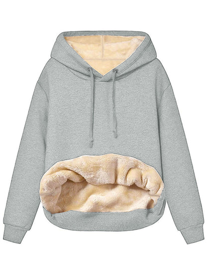 Warm Berber Fleece Pocket Hooded Sweatshirt – Winter Casual Long Sleeve Hoodie