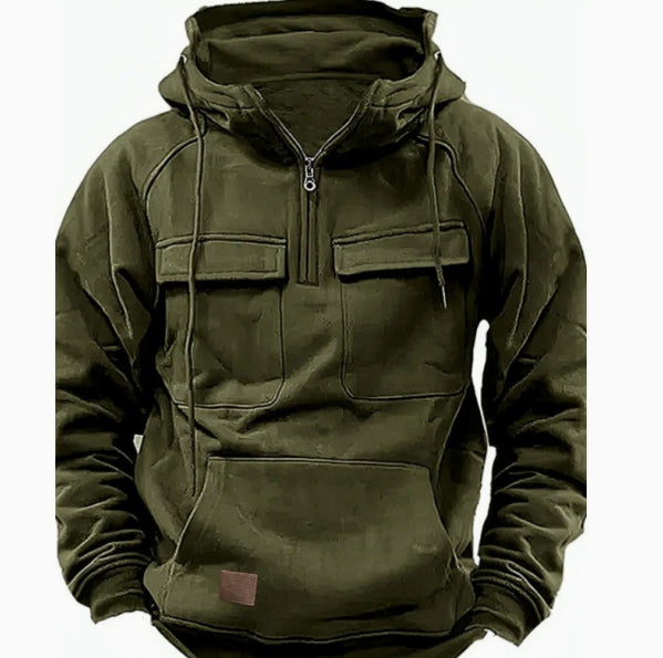 Men’s Thick Zip-Up Hoodie Sweatshirt – Casual Drawstring Hooded Pullover with Pocket