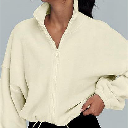 Korean Style Women’s Polar Fleece Zip-Up Jacket with Stand Collar