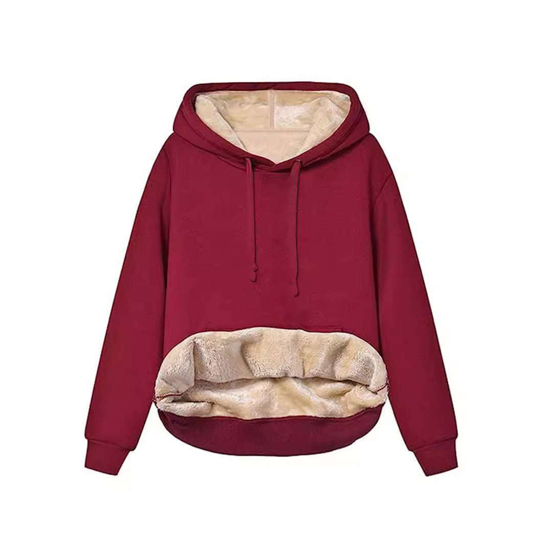 Warm Berber Fleece Pocket Hooded Sweatshirt – Winter Casual Long Sleeve Hoodie