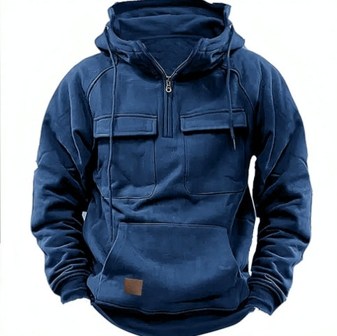 Men’s Thick Zip-Up Hoodie Sweatshirt – Casual Drawstring Hooded Pullover with Pocket
