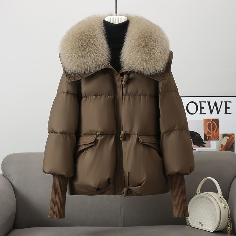 Women’s Winter Fur-Collar Puffer Jacket – Short Thick Warm Coat with Zipper