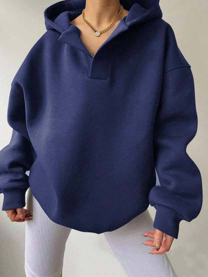 Women’s Oversized Solid Color Hoodie – Casual Loose Pullover