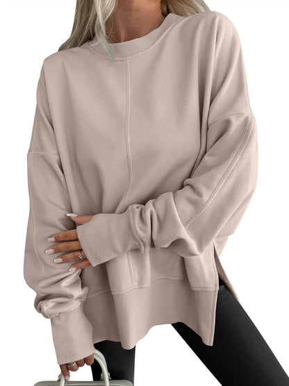 Women’s Casual Loose Fit Round Neck Pullover – Long Sleeve Everyday Sweater