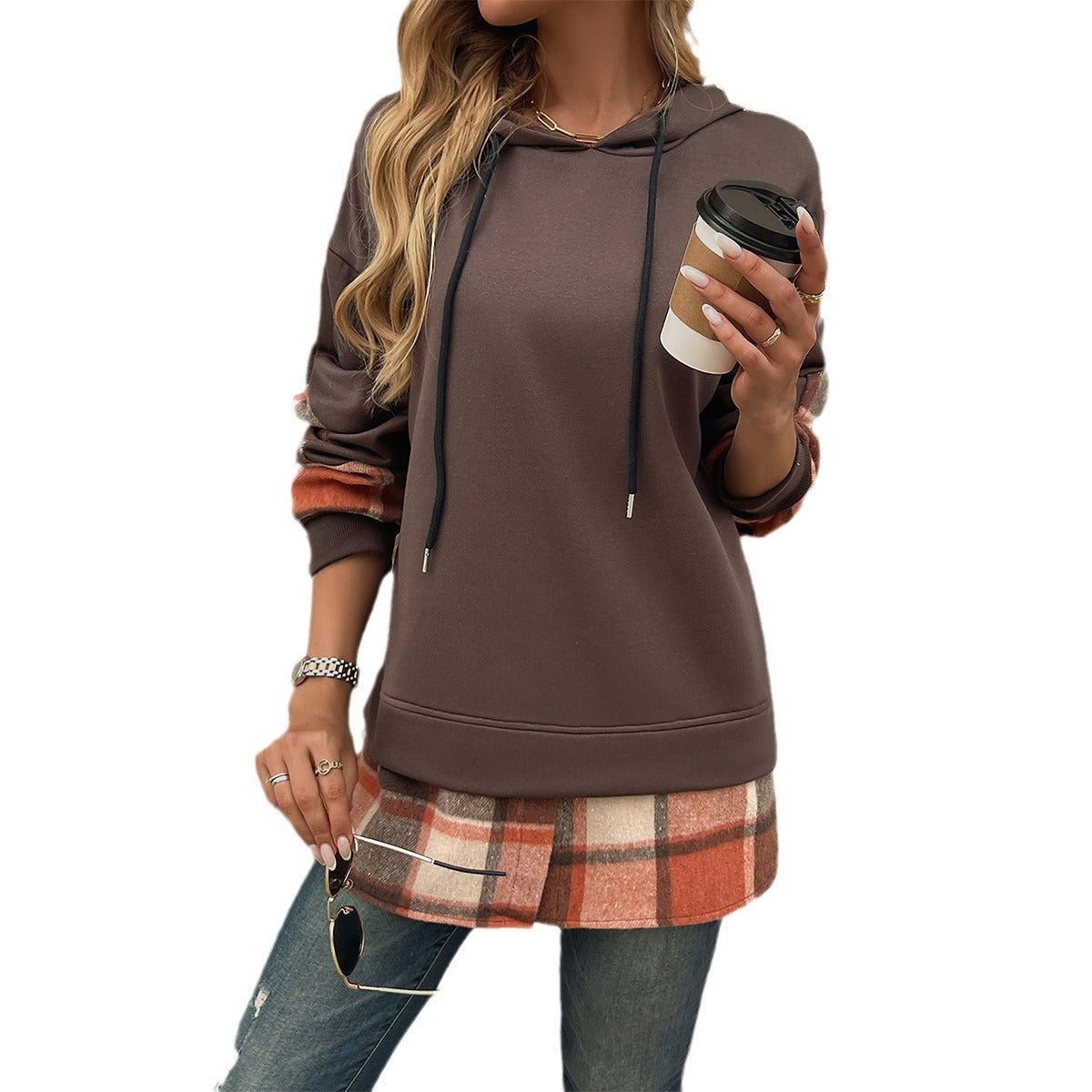 Women’s Oversized Plaid Patchwork Hoodie